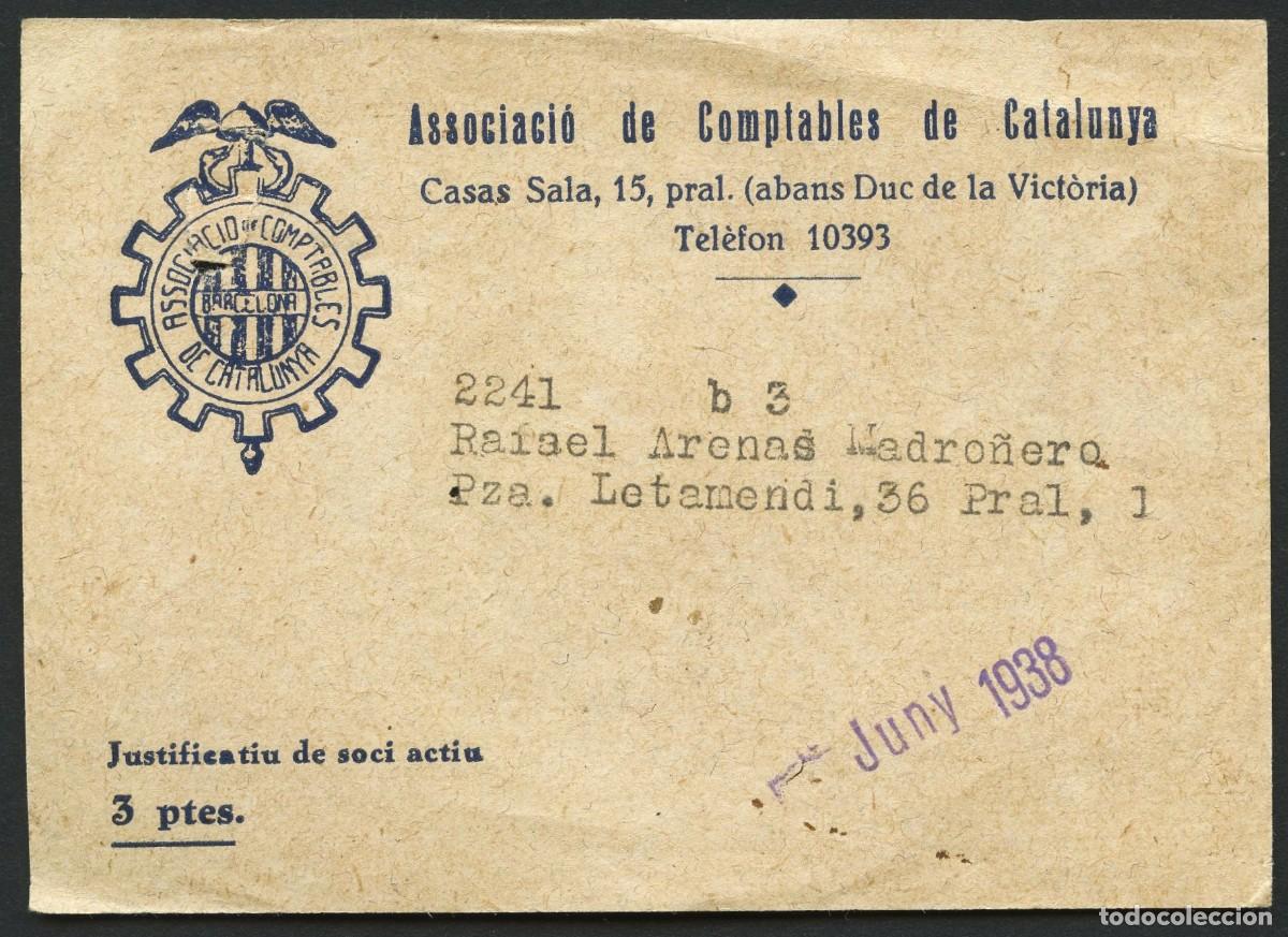 Militaria: GUERRA CIVIL, RECIBO, ASSOCIACIO DE COMPTABLES DE CATALUNYA, VALOR: 3 PTS, 1938