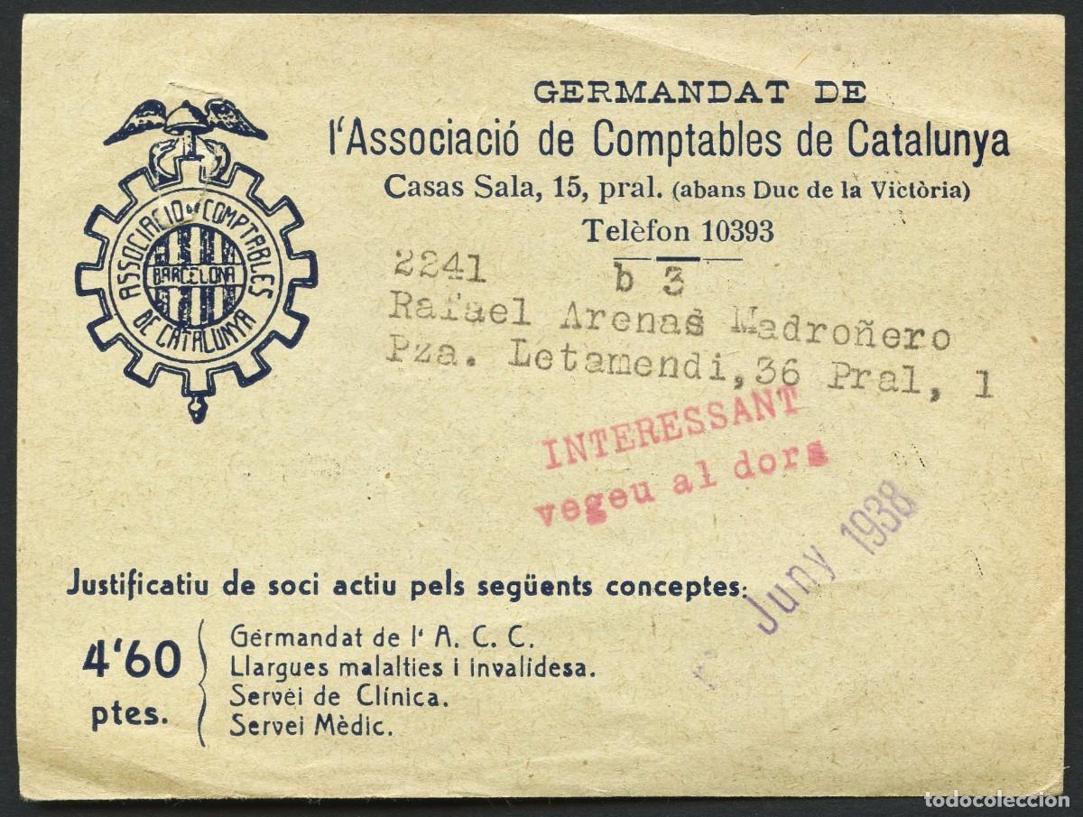 Militaria: GUERRA CIVIL, RECIBO, ASSOCIACIO DE COMPTABLES DE CATALUNYA, VALOR: 4,60 PTS, 1938