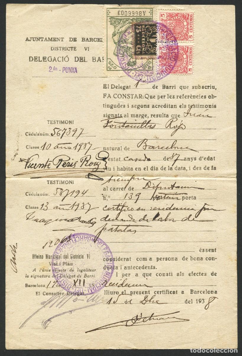 Militaria: GUERRA CIVIL, VI&Ntilde;ETA, FISCAL, DOCUMENTO, AYUNTAMIENTO BARCELONA, 1938