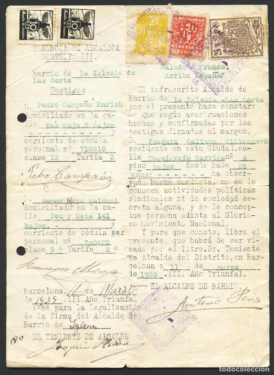 Militaria: GUERRA CIVIL, VI&Ntilde;ETA, FISCAL, DOCUMENTO, AYUNTAMIENTO DE BARCELONA, 1939