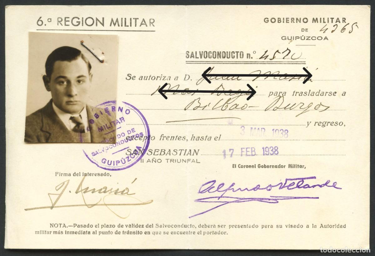 Military Antiques: GUERRA CIVIL, SALVOCONDUCTO, GOBIERNO MILITAR DE GUIP&Uacute;ZCOA, 1938