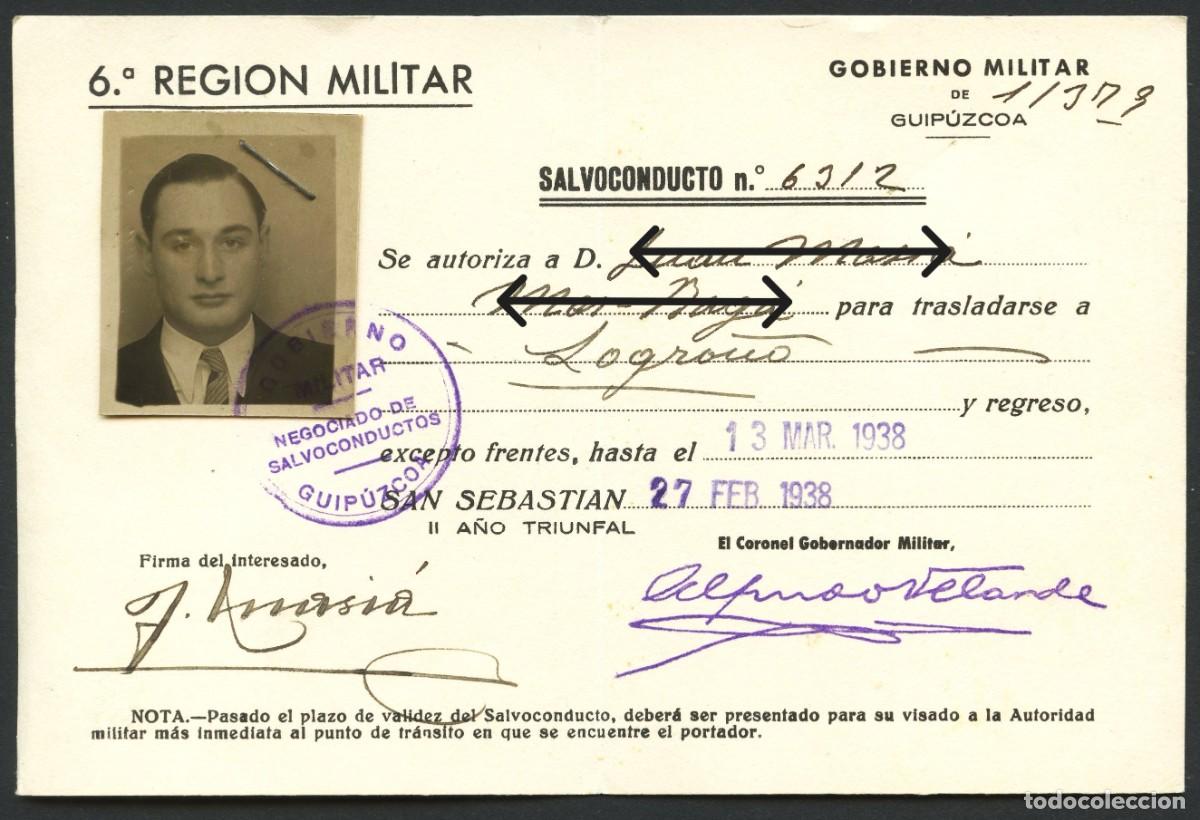 Military Antiques: GUERRA CIVIL, SALVOCONDUCTO, GOBIERNO MILITAR DE GUIP&Uacute;ZCOA, 1938