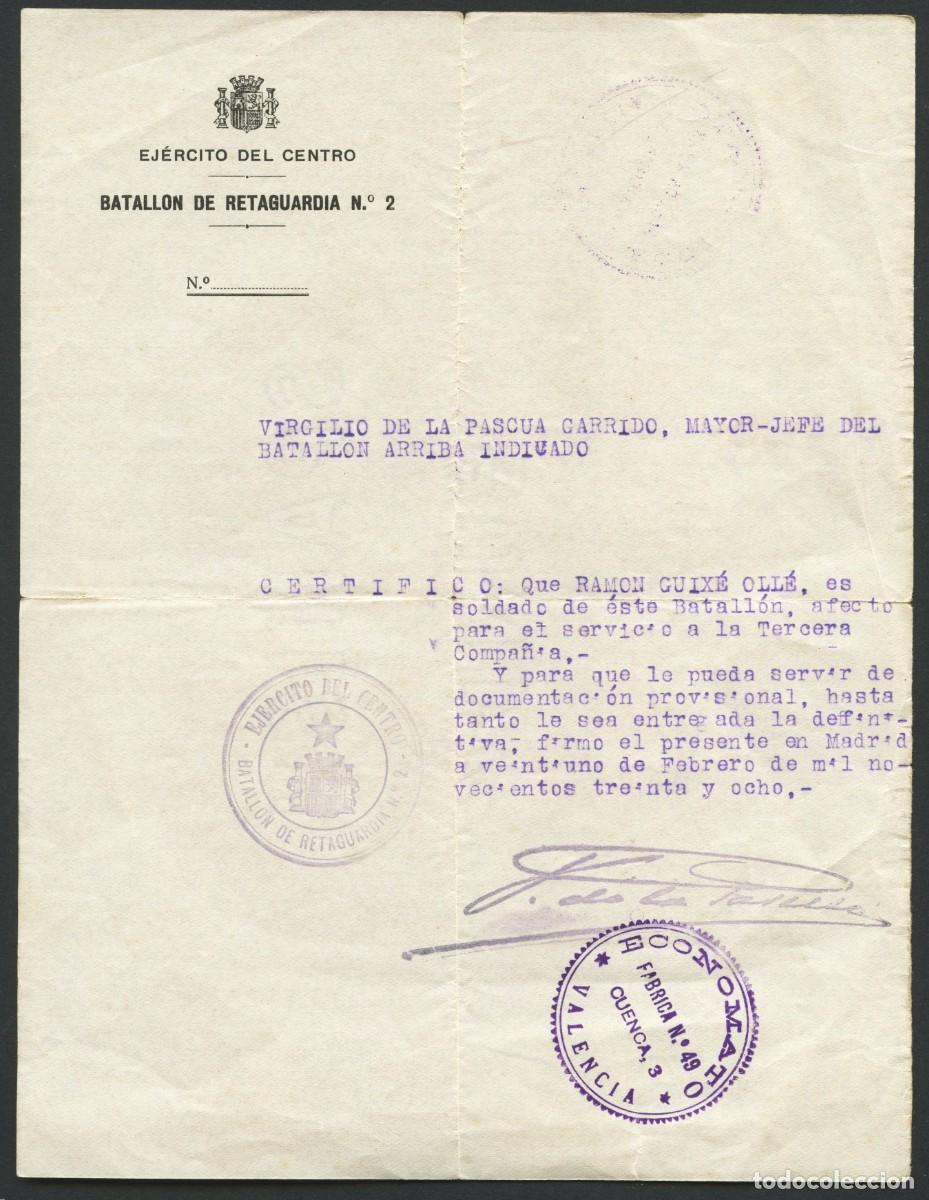 Military Antiques: GUERRA CIVIL, DOCUMENTO, EJ&Eacute;RCITO DEL CENTRO, 1938, VALENCIA