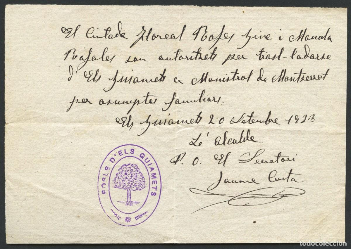 Military Antiques: GUERRA CIVIL, SALVOCONDUCTO, POBLE D&acute;ELS GUIAMETS, FALSET, TARRAGONA, 1938