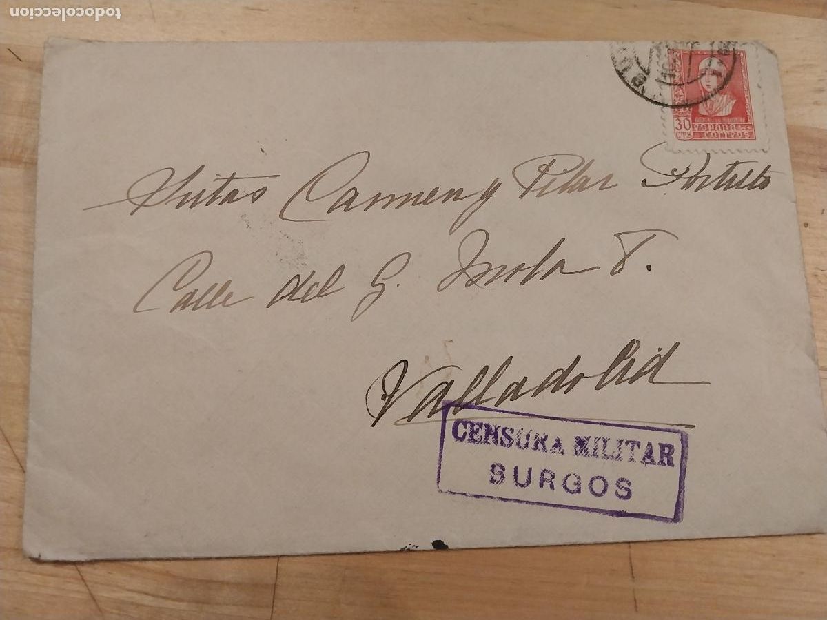 Militaria: SOBRE CENSURA MILITAR BURGOS 1938 A VALLADOLID GUERRA CIVIL