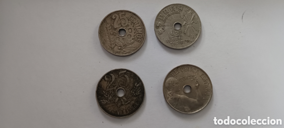 Militaria: Lote de 4 monedas guerra civil