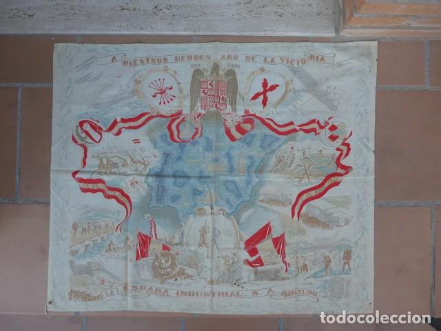 Militaria: ANTIGUO TAPIZ ESTAMPADO A NUESTROS HEROES A&Ntilde;O DE LA VICTORIA - GUERRA CIVIL - LA ESPA&Ntilde;A INDUSTRIAL