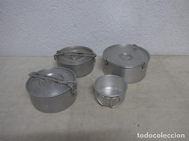 Militaria: Lote de 3 antiguas marmitas + 1 cazo o taza de aluminio. Guerra civil o posguerra.
