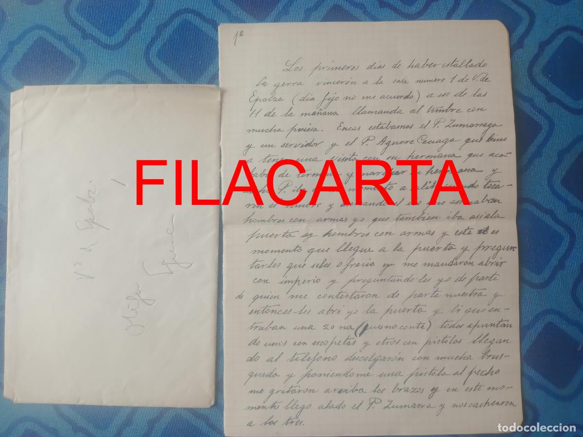Militaria: Epalza, Vizcaya. Documento manuscrito de la guerra civil. Registro, persecuciones, robos