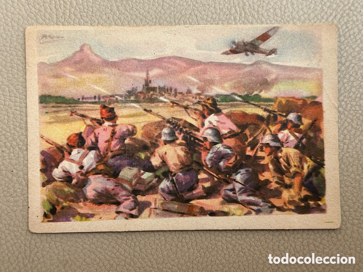 Militaria: ANTIGUA POSTAL AVANZADILLA ANTI-FACISTA EN EL ATAQUE A HUESCA - EDICION CRUZ ROJA