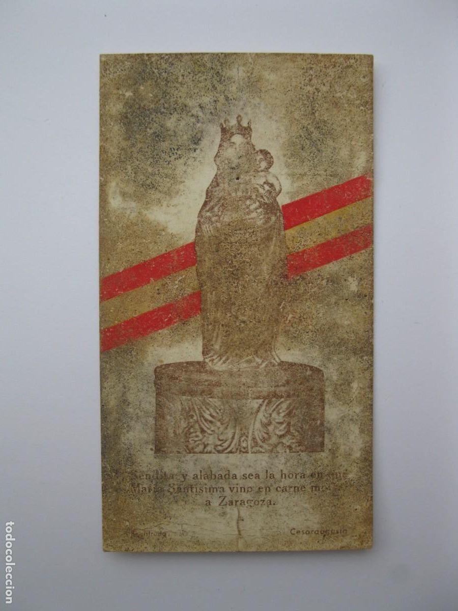 Militaria: ESTAMPA - FRENTE DE ARAG&Oacute;N - RECUERDO DEL CUMPLIMIENTO PASCUAL - VIRGEN DEL PILAR - A&Ntilde;O 1938.