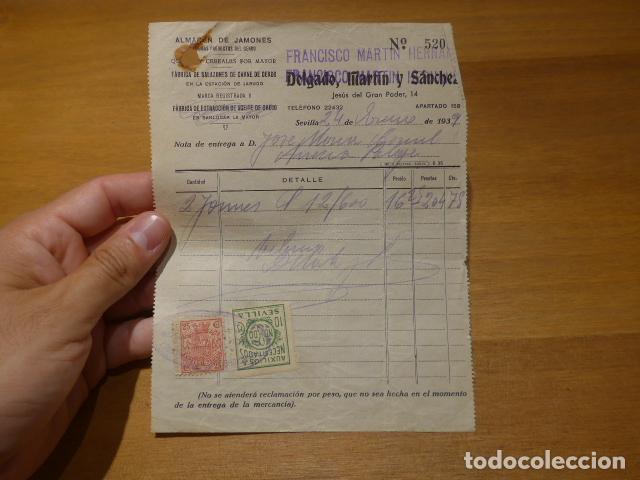 Militaria: Antigua factura de guerra civil con vi&ntilde;eta sello de Sevilla, original. 1939.