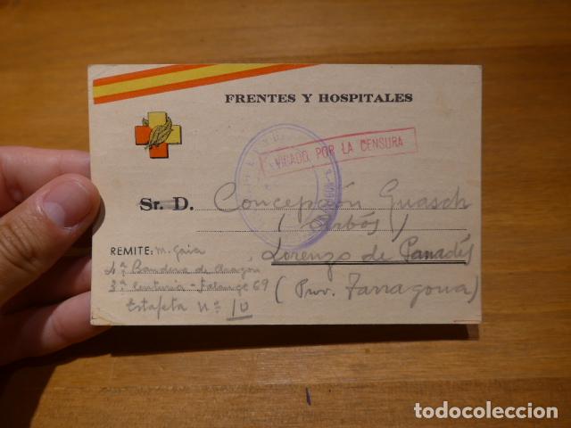 Militaria: Antigua postal original de Frentes y Hospitales de 1a Bandera de Falange de Aragon. Guerra civil