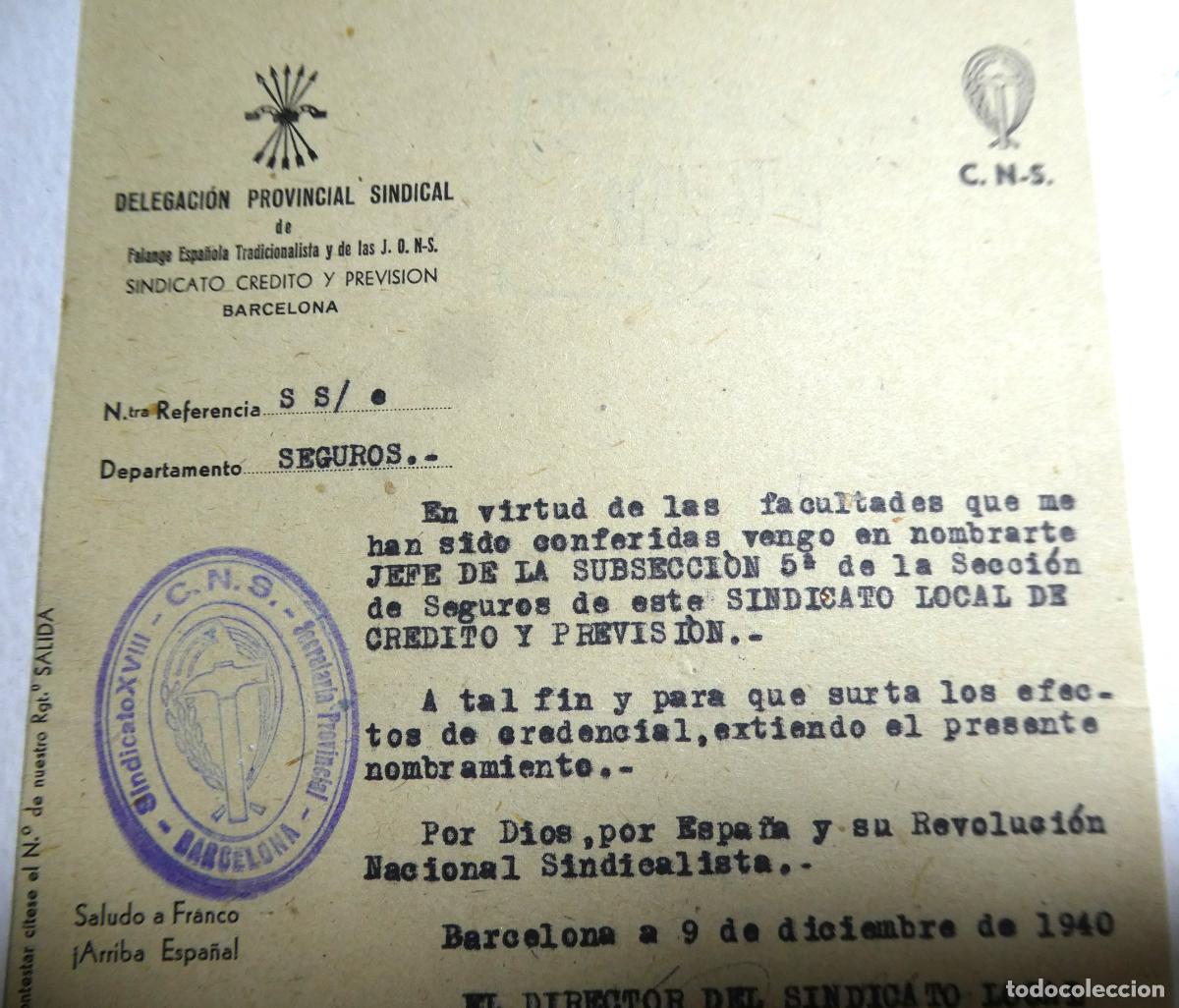 Militaria: Delegaci&oacute;n Provincial Sindical ,Falange Espa&ntilde;ola Tradicionalista Barcelona ,9/12/1940