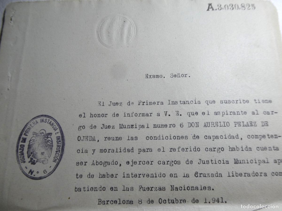 Militaria: Juzgado de Primera Instancia E Instruci&oacute;n de Barcelona, 8/10/1941
