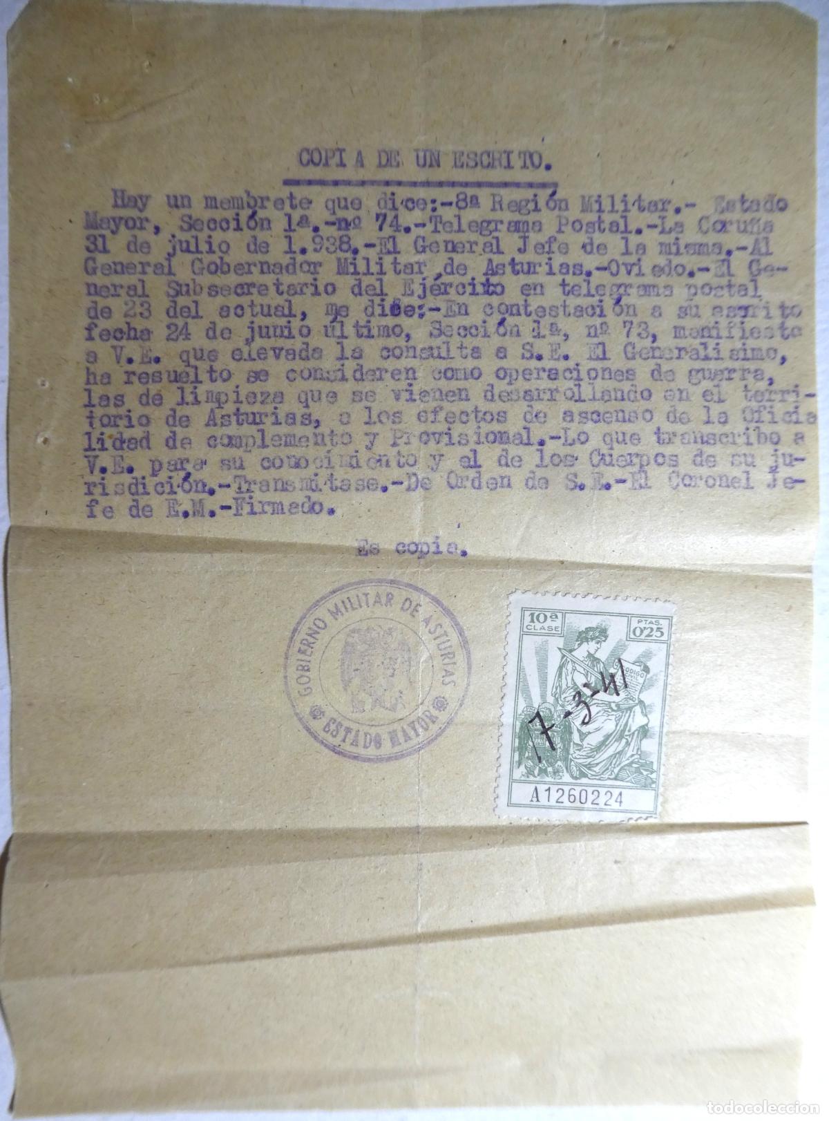 Militaria: Gobierno Militar de Asturias Estado Mayor ,operaciones de Guerra Julio 1938