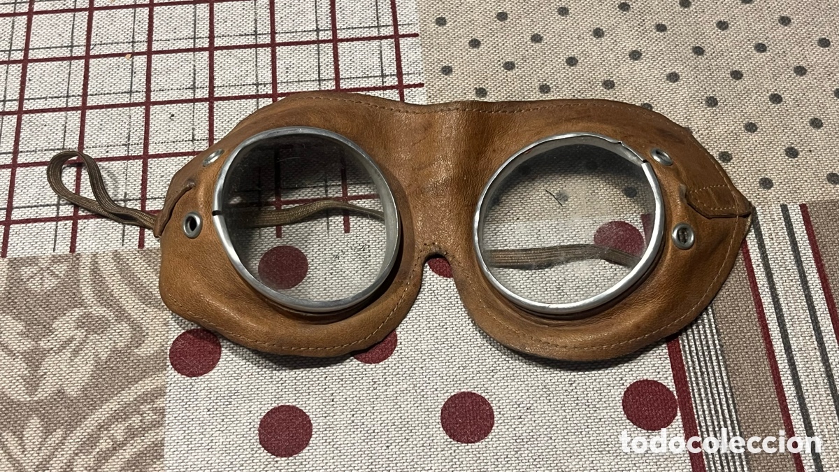 Military Antiques: Gafas Piloto Motorista aviador cuero moto antiguas vintage