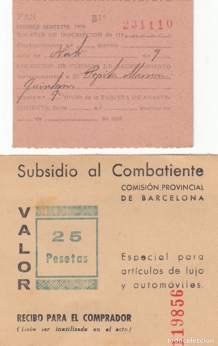 Militaria: SUBSIDIO AL COMBATIENTE. Tiqu&eacute; de 25 ptas. para art&iacute;culos de Lujo. Incluye un vale de PAN.