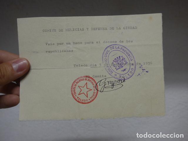 Militaria: Antiguo vale de las Milicias de defensa de la capital, Toledo 1936, Guerra Civil.