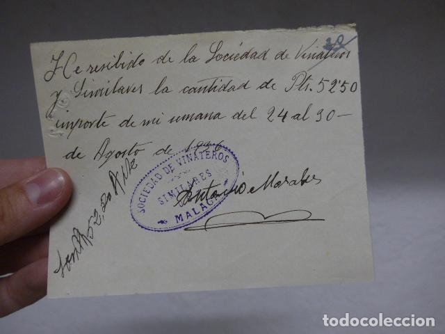 Militaria: Antiguo vale de la Sociedad de Vinateros de Malaga, 1936, Guerra Civil.