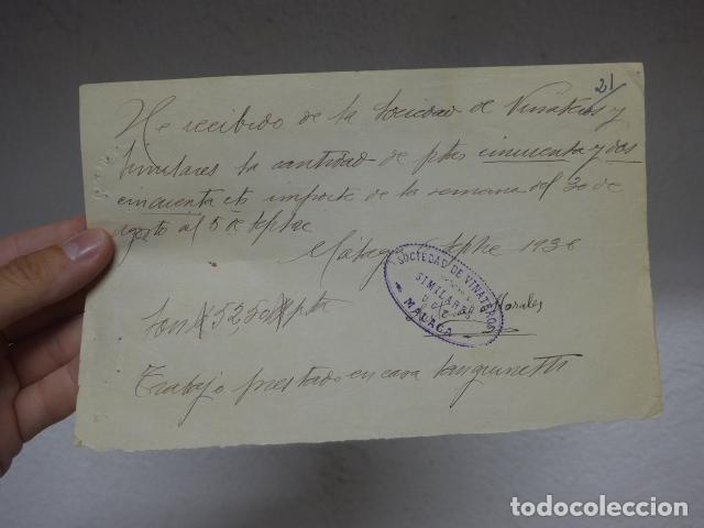 Militaria: Antiguo vale de la Sociedad de Vinateros de Malaga, 1936, Guerra Civil.