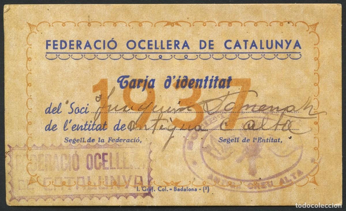 Militaria: GUERRA CIVIL, CARNET, FEDERACI&Oacute; OCELLERA DE CATALUNYA, 1937
