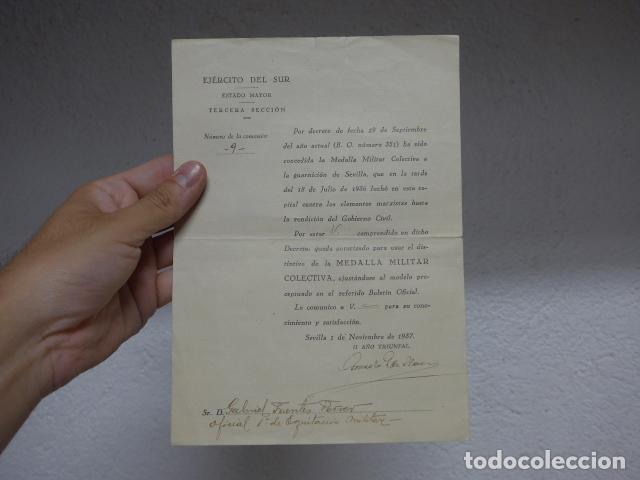 Militaria: Antigua concesion de medalla militar colectiva de Sevilla, original, 1937, Guerra civil.