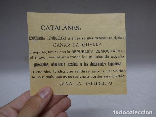 Militaria: Antiguo panfleto republicano de Izquierda Republicana a los catalanes, original. Guerra Civil