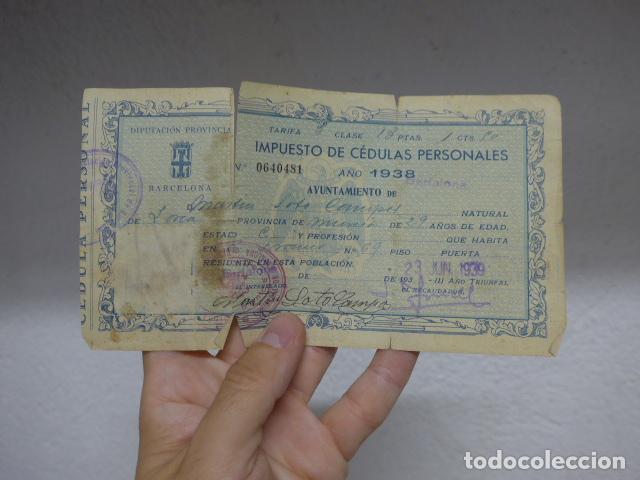 Militaria: Antigua cedula personal de Badalona de 1938, guerra civil, dada en 1939.