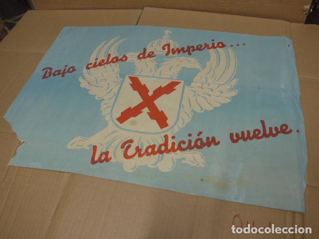Militaria: Antiguo cartel Carlista original de la Guerra civil, bajo cielos de imperio la tradicion vuelve.