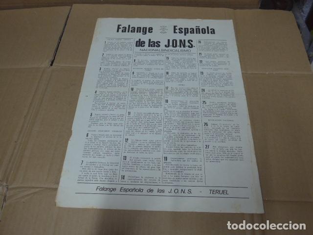Militaria: Antiguo cartel original de Falange de Teruel, 27 puntos, guerra civil