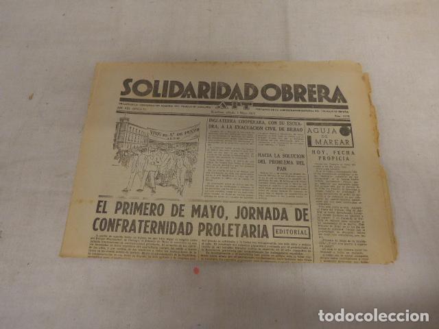 Militaria: Antiguo diario republicano de la CNT original de 1 mayo de 1937, Solidaridad obrera, Guerra civil