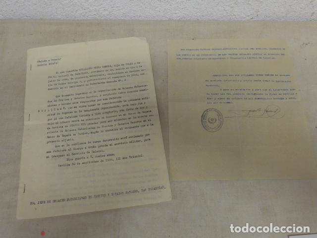 Militaria: Lote 2 antiguos documentos de 1938 de Sevilla de Enlaces Motorizados de Frentes + aval, guerra civil