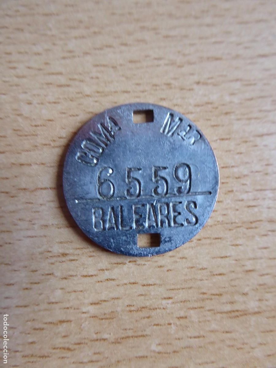 Militaria: Chapa de identificaci&oacute;n Compa&ntilde;&iacute;a Mar&iacute;tima de Baleares. Guerra Civil