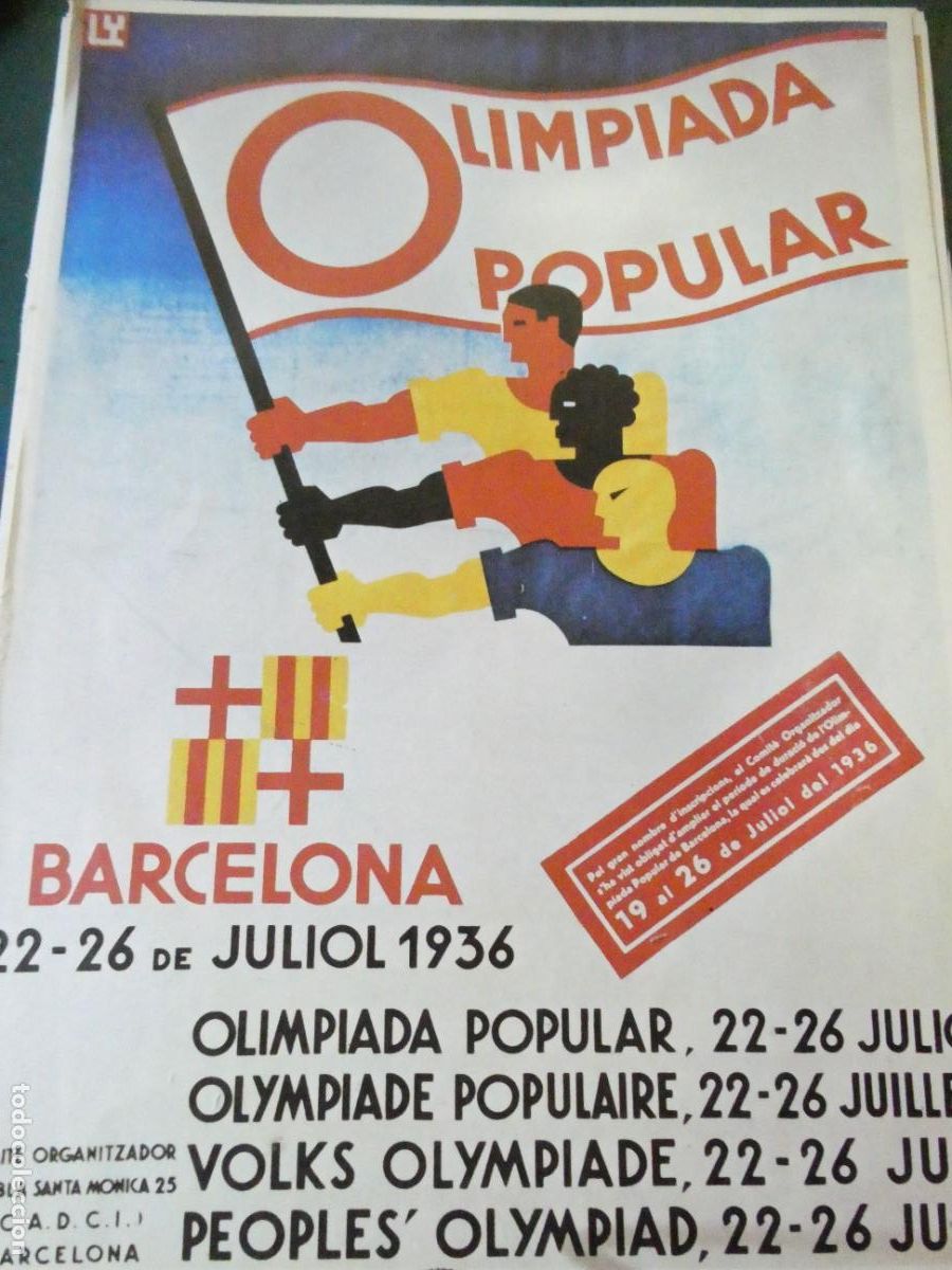 Militaria: L&Aacute;MINA CON CARTEL POL&Iacute;TICO MILITAR. GUERRA CIVIL ESPA&Ntilde;OLA. OLIMPIADA POPULAR BARCELONA 1936 1