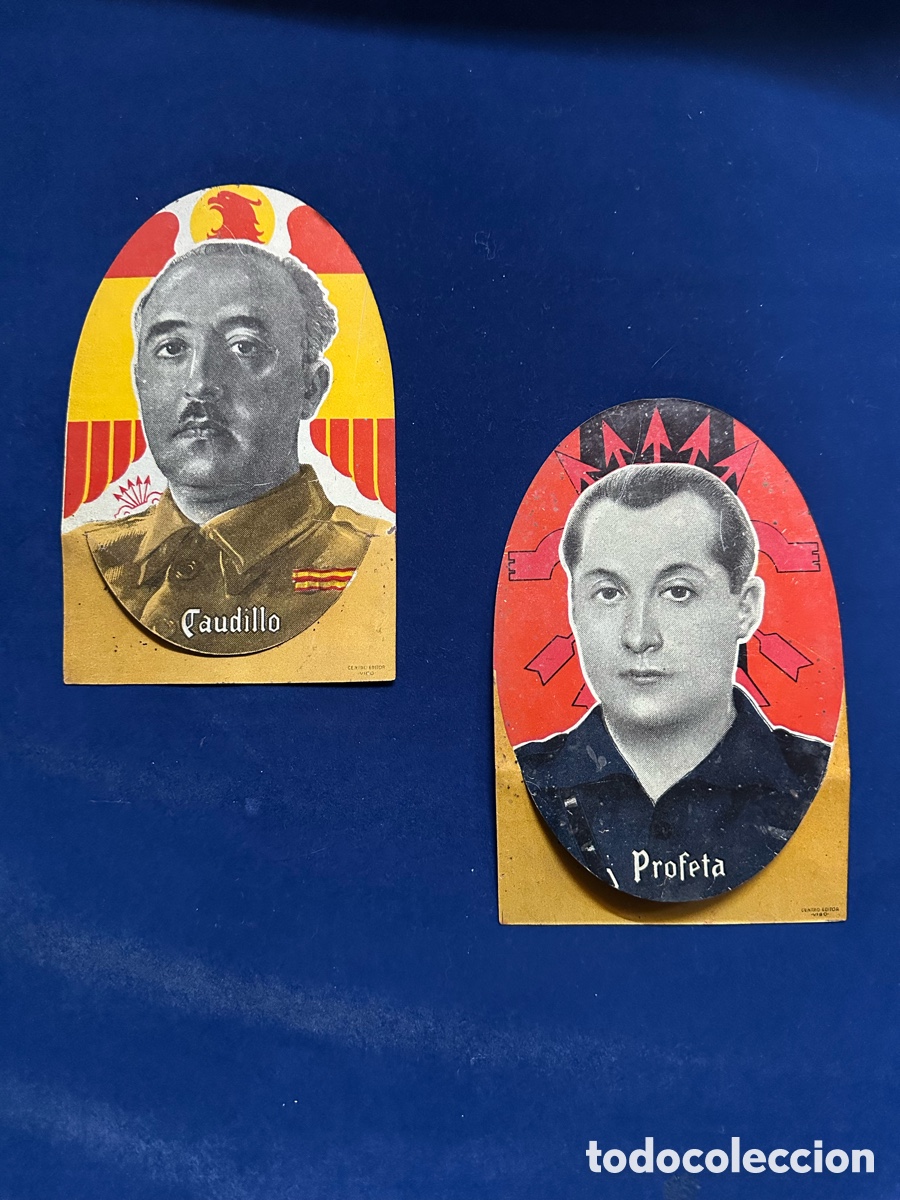 Militaria: ANTIGUAS PLACAS DE FRANCO EL CAUDILLO Y DE JOSE ANTONIO EL PROFETA - CHAPA SEDIGRAFIADA