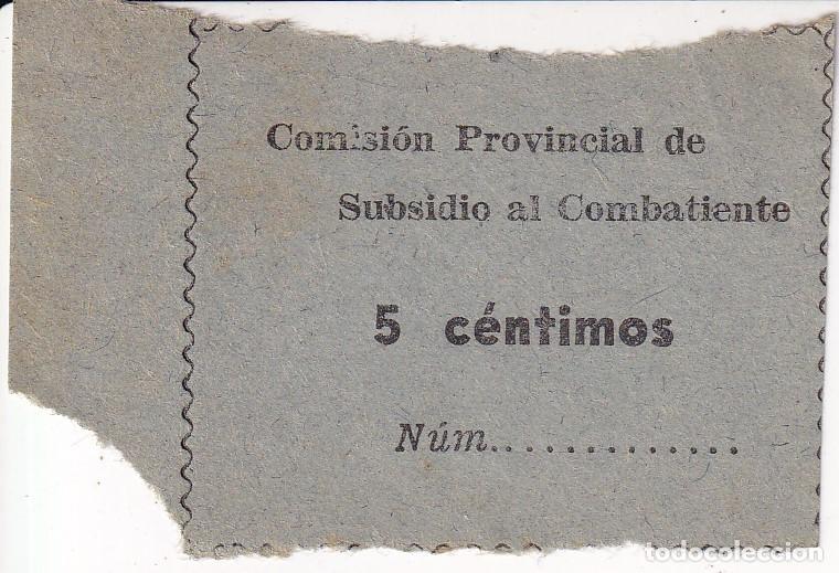 Militaria: VI&Ntilde;ETA GUERRA CIVIL, 5 CENTIMOS DE LA JUNTA PROVINCIAL DEL SUBSIDIO AL COMBATIENTE