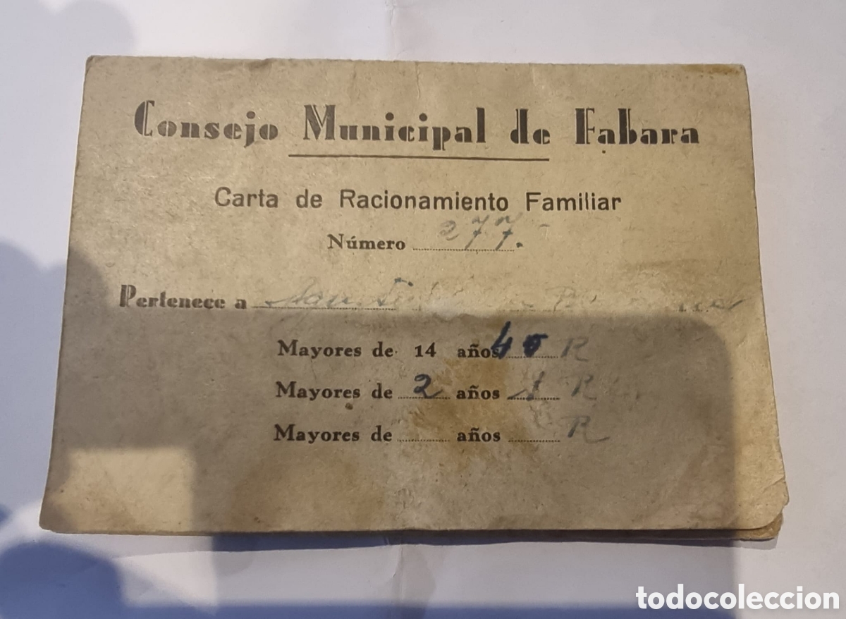Militaria: Fabara Zaragoza Guerra Civil cartilla racionamiento muy rara