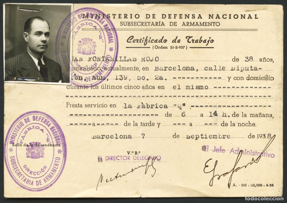Militaria: GUERRA CIVIL, CARNET, MINISTERIO DE DEFENSA NACIONAL, ARMAMENTO, 1938