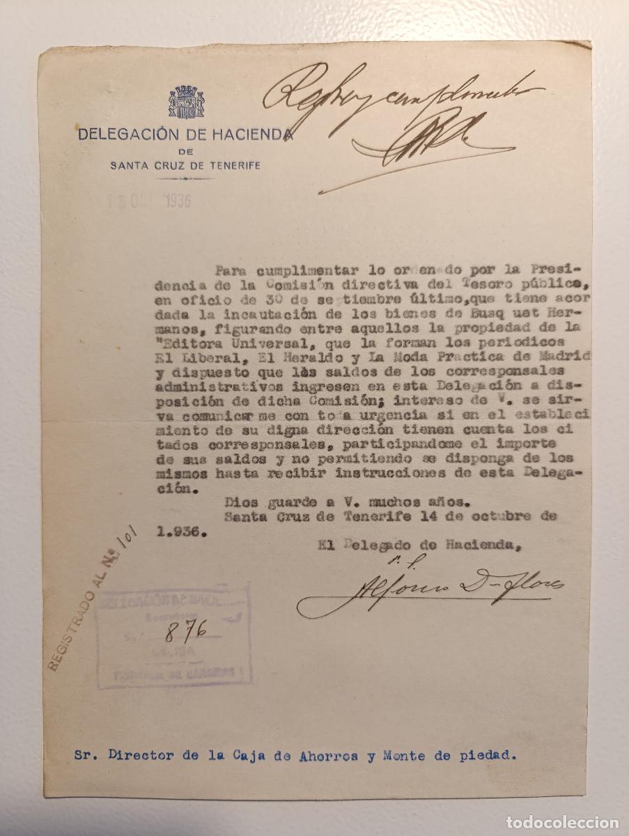 Militaria: 1936 GUERRA CIVIL. COMISI&Oacute;N DIRECTIVA DEL TESORO P&Uacute;BLICO INCAUTACION DE BIENES VARIOS PERIODICOS.