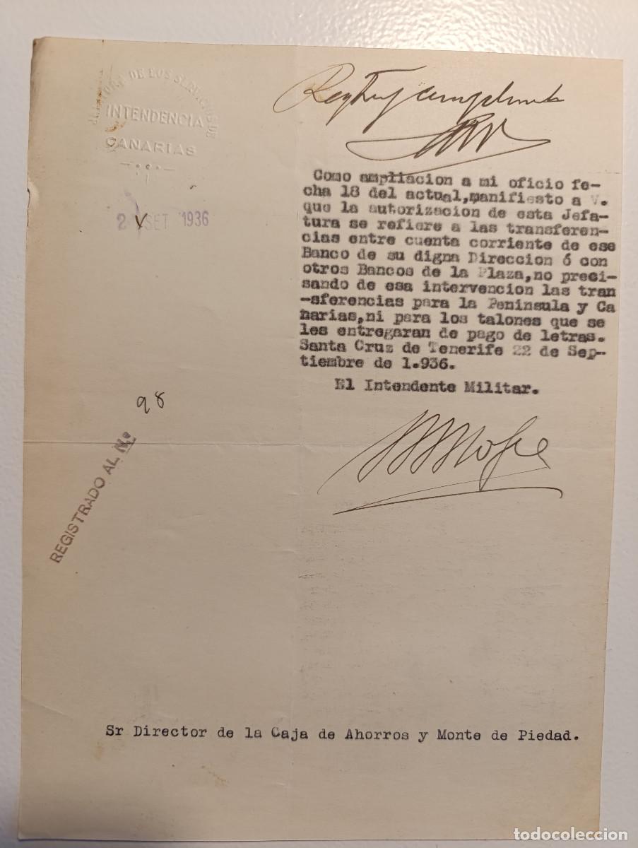 Militaria: 1936 GUERRA CIVIL. JEFATURA SERVICIOS DE INTENDENCIA DE CANARIAS ORDEN DEL INTENDENTE MILITAR.