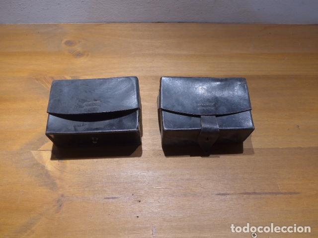 Militaria: Lote 2 antigua cartuchera de cuero negro originales, Guardia civil, Guerra civil.