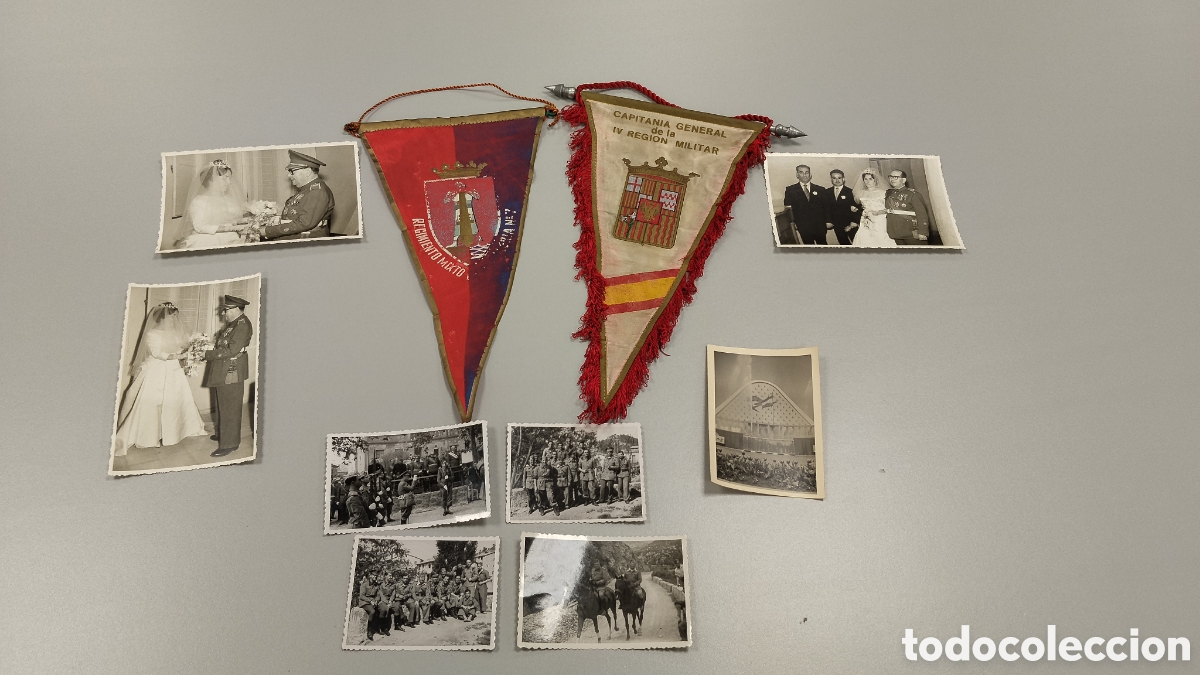 Militaria: Lote fotograf&iacute;as y banderines veterano oficial guerra civil.medallas colectivas.cruz al merito.infan