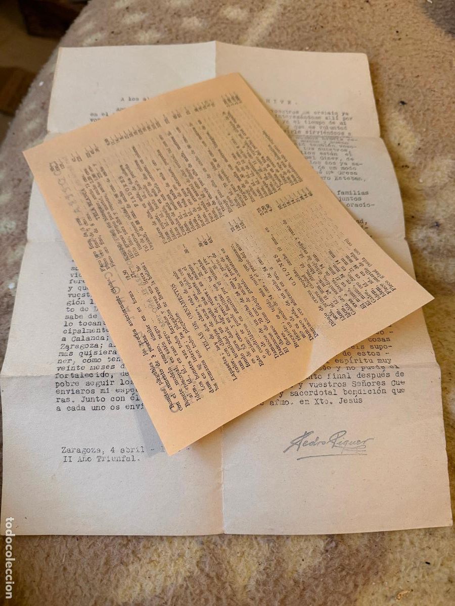 Militaria: Carta dirigida a los alumnos del seminario de Belchite abril 1938