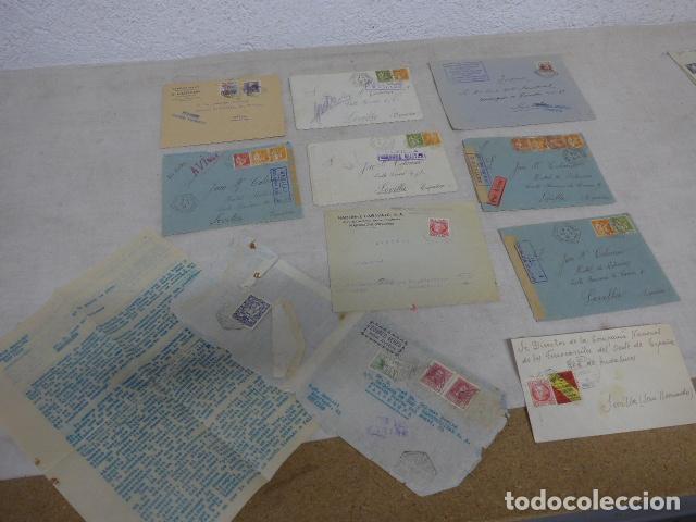 Militaria: Lote de 10 antiguos sobres y una carta de guerra civil, todos de Sevilla con sellos vi&ntilde;etas raros.