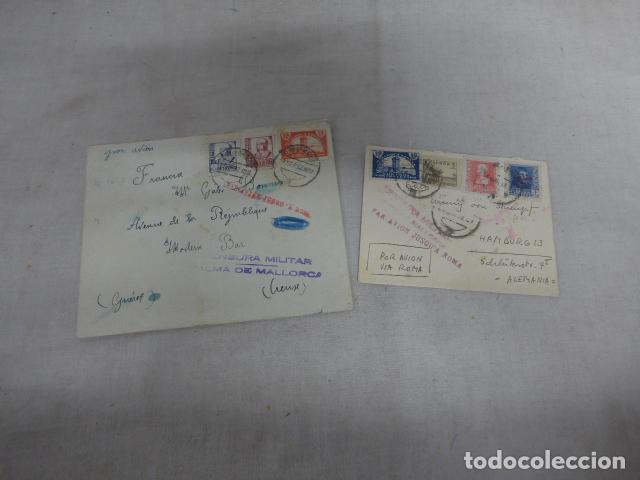 Militaria: Lote 2 antiguos sobres de guerra civil con sellos vi&ntilde;eta de Mallorca cruzada contra el paro.