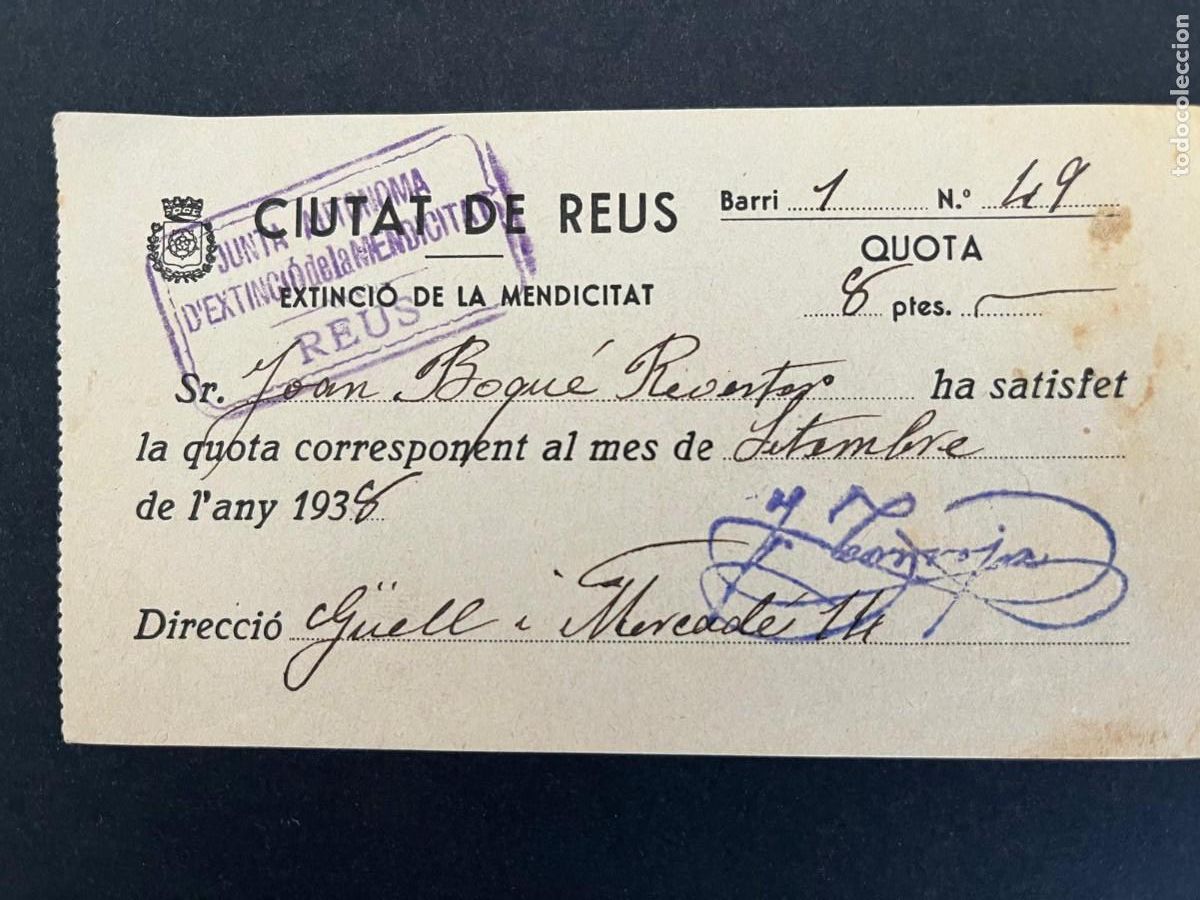 Militaria: Ciutat de Reus extinci&oacute; de la mendicitat 1938 Guerra civil