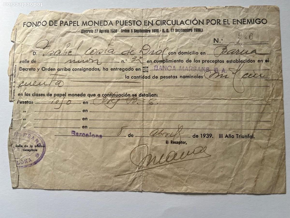 Militaria: Fondo moneda en circulaci&oacute;n por el enemigo Barcelona 4-1939