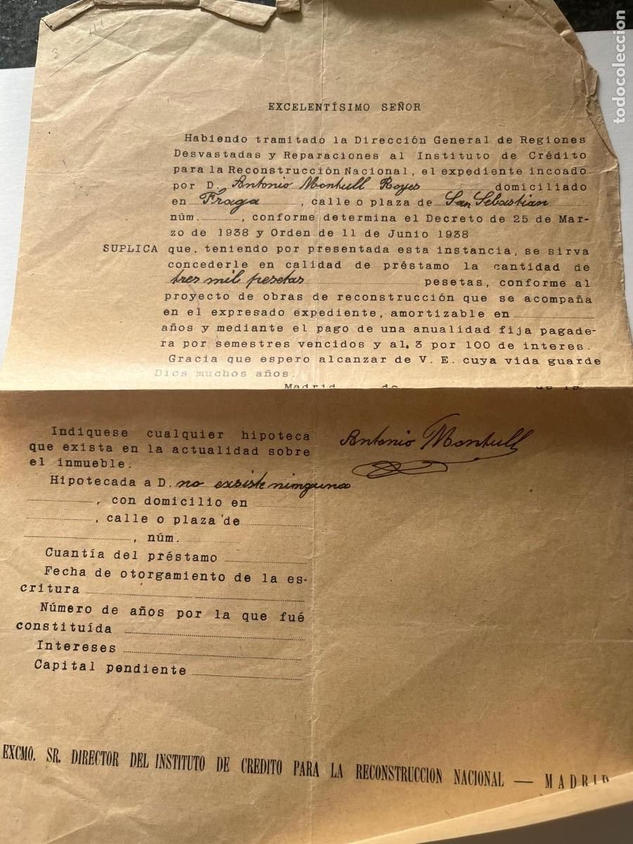 Militaria: carta del instituto cr&eacute;dito para la reconstrucci&oacute;n nacional Madrid