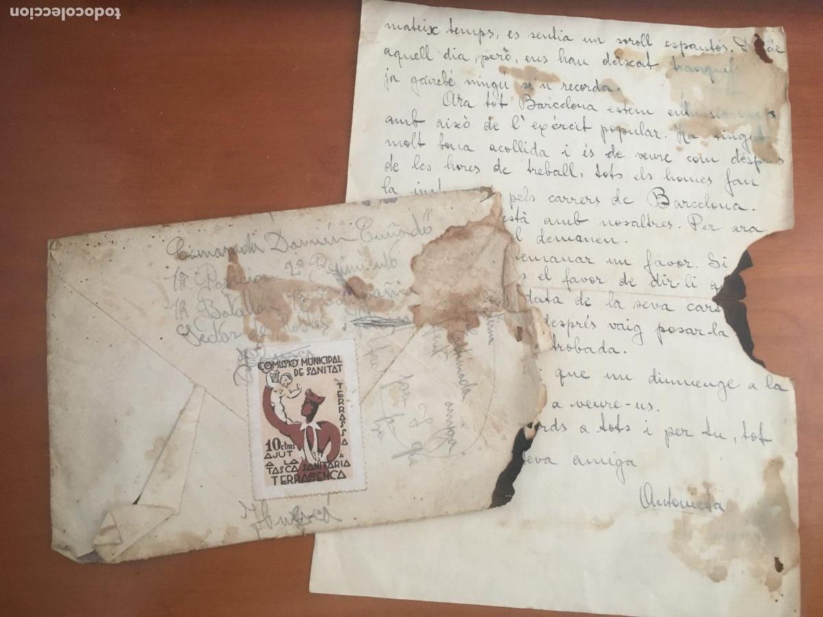 Militaria: guerra civil espa&ntilde;ola carta fechada en 1937 que relata bombardeo ej&eacute;rcito popular palleja barcelona